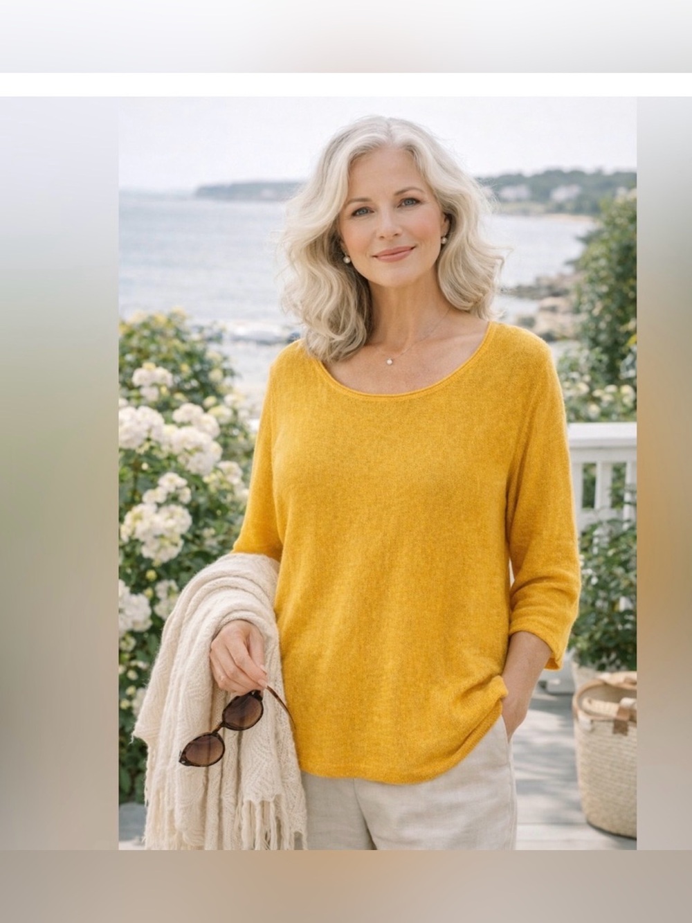 Eileen Fisher Organic Linen Yellow Scoop Neck Elevated Basic Minimalist Top XL